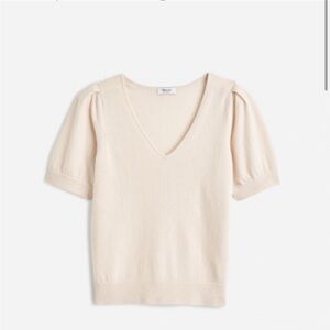Madewell Cashmere V Neck Puff Sleeve Sweater Tee size Small